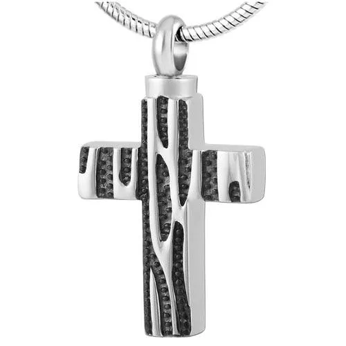 Dotted Zebra Pattern Cross Mini-Urn Pendant and Chain Necklace