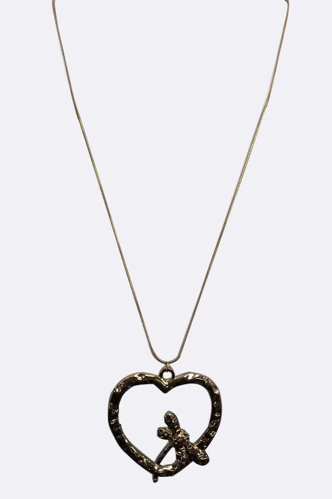 DRAGONFLY HEART PENDANT CHAIN NECKLACE