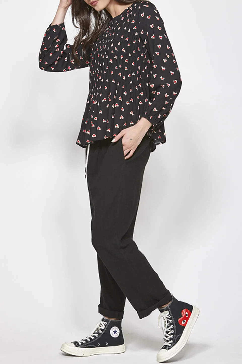 Drive Black Floral Print LS Top