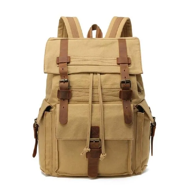 Durable Canvas Leather Travel Backpack 20 to 35 Litre