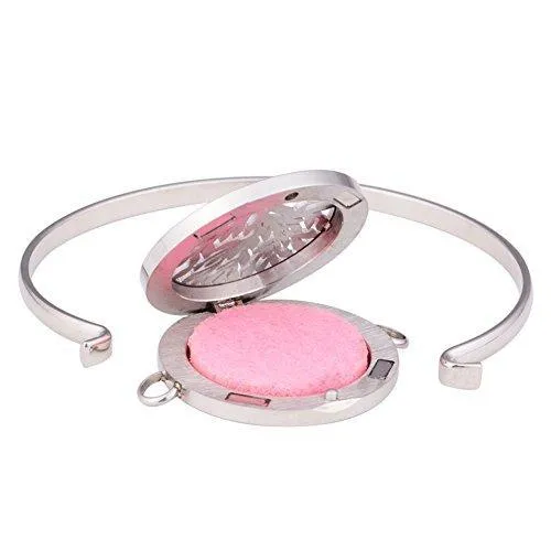 Essential Oil Diffuser Bracelet Women Men Openable 30mm Round Locket Bangle Stainless Steel