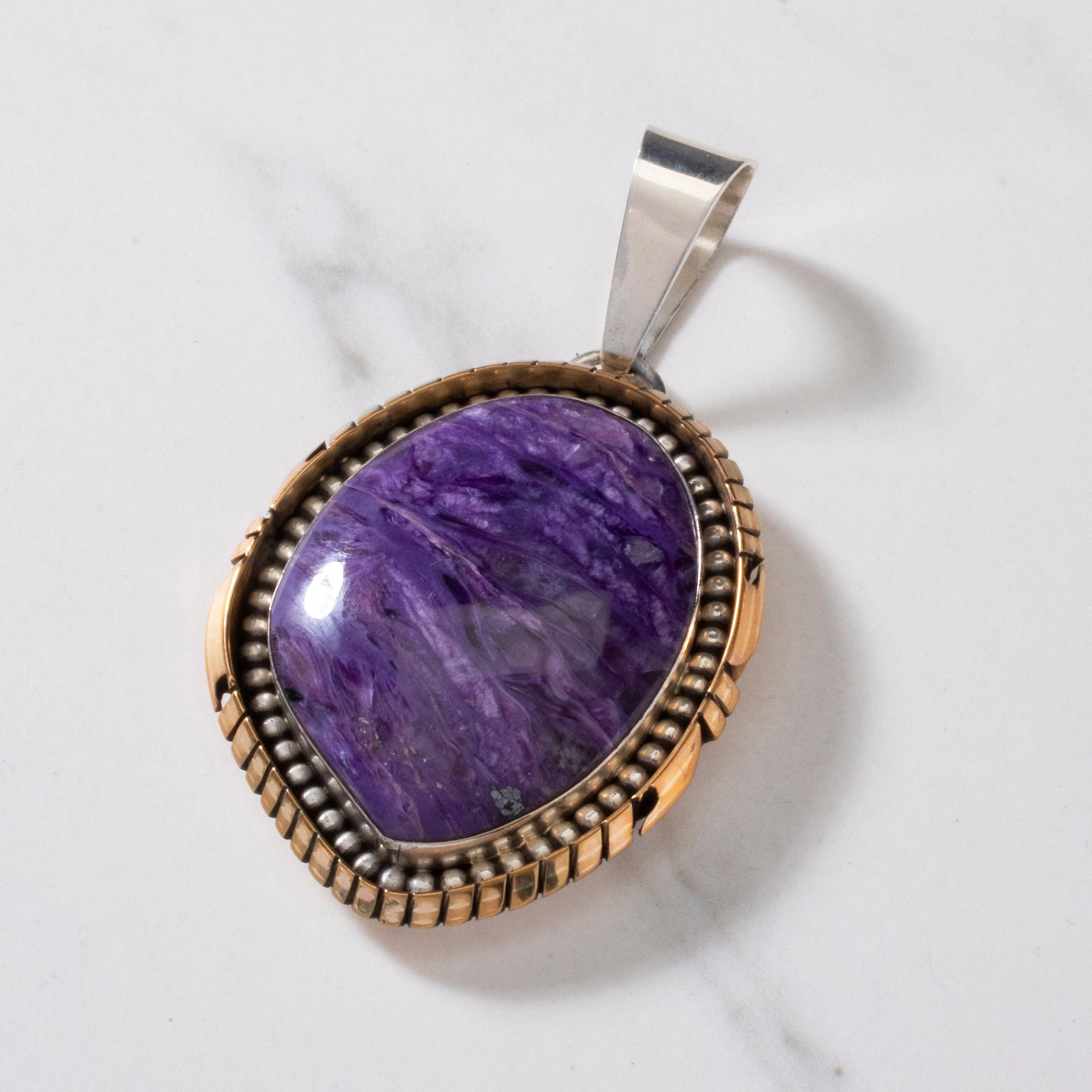 Gary Spencer Navajo Charoite Navajo USA Native American Made 925 Sterling Silver & 12K Gold Filled Pendant