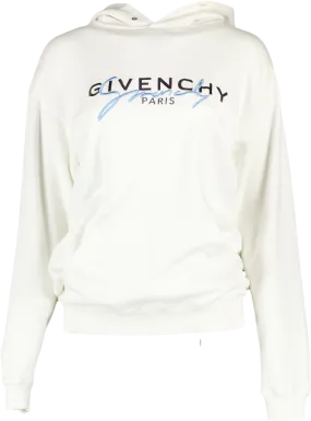 GIvenchy White / Blue embroidered Logo Hoodie UK XS