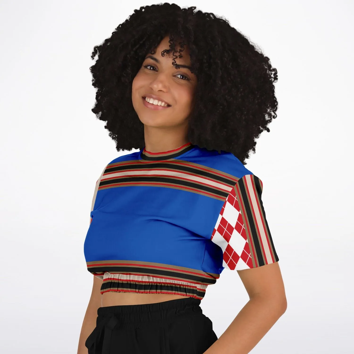 Gold Line Blue Short Sleeve Cropped Eco-Poly Sweater