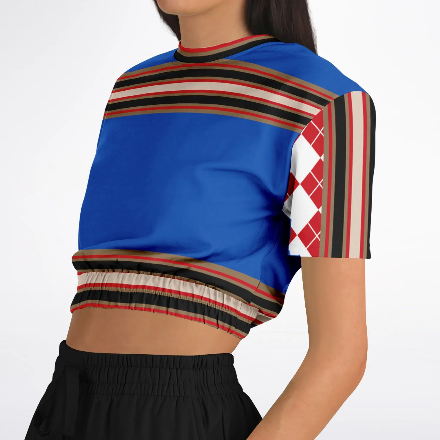 Gold Line Blue Short Sleeve Cropped Eco-Poly Sweater