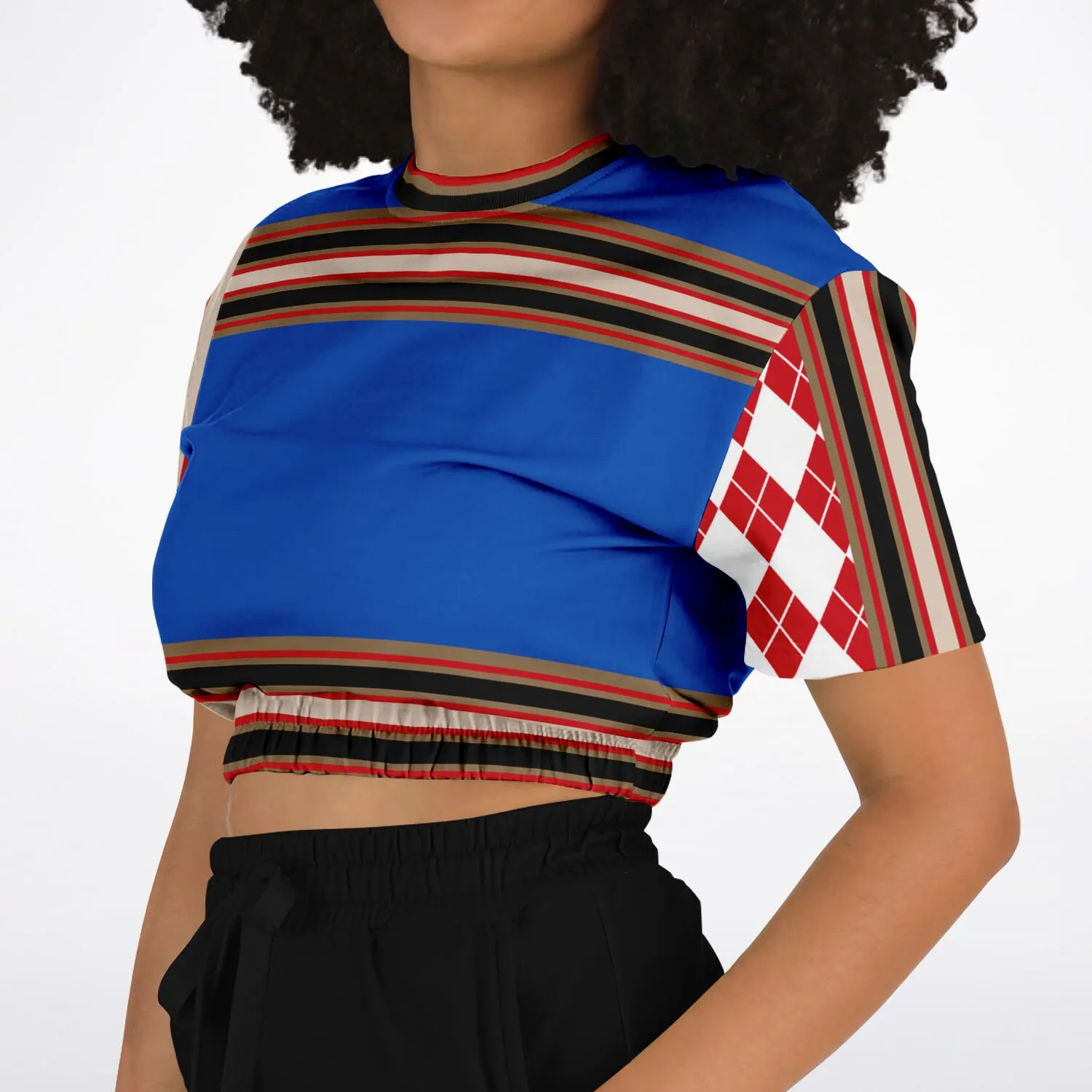 Gold Line Blue Short Sleeve Cropped Eco-Poly Sweater