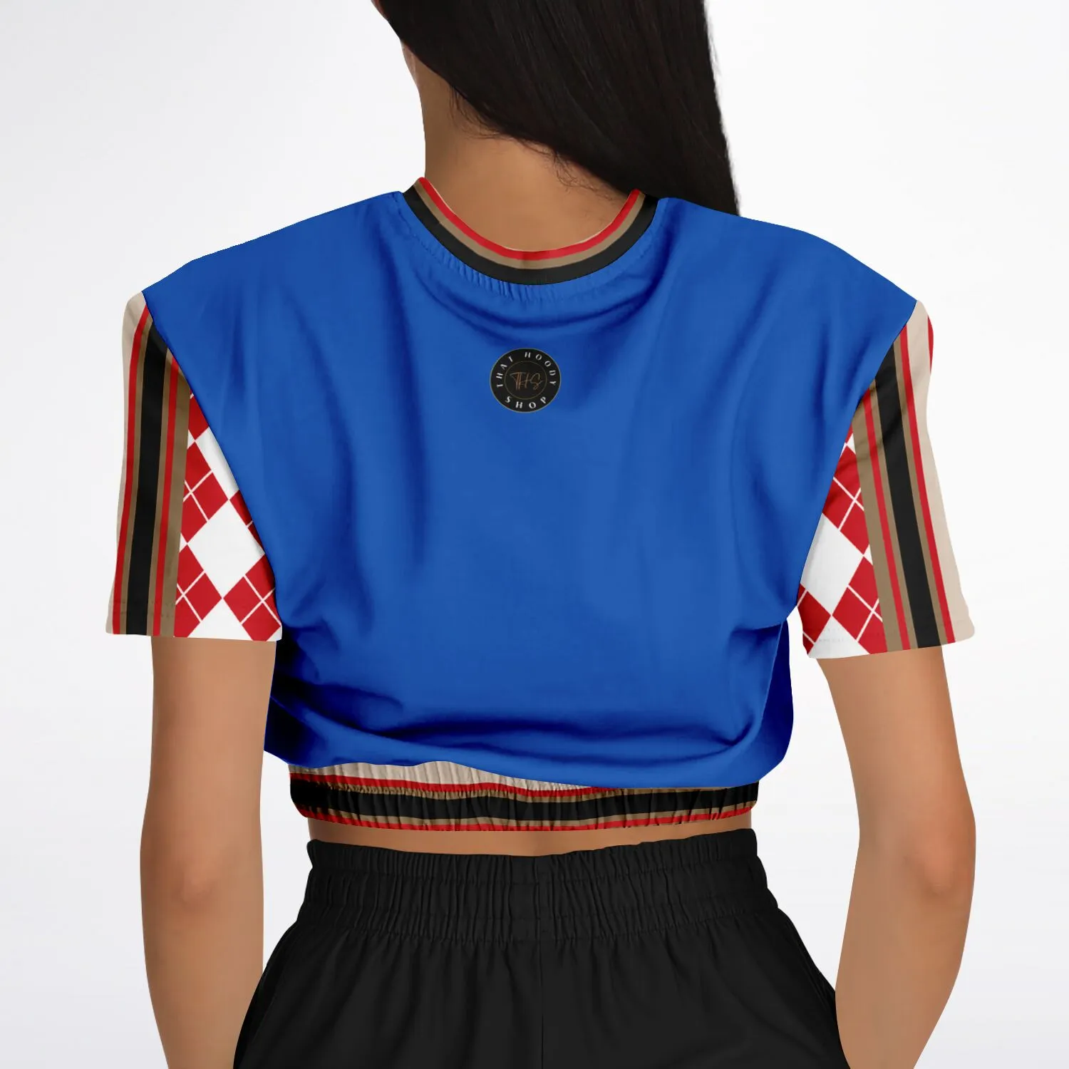 Gold Line Blue Short Sleeve Cropped Eco-Poly Sweater