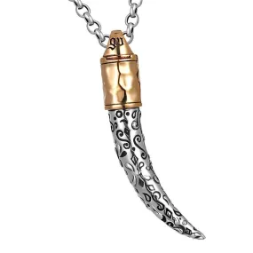 Gold-Plated Wolf's Fang 925 Sterling Silver Vintage Punk Long Pendant Necklace