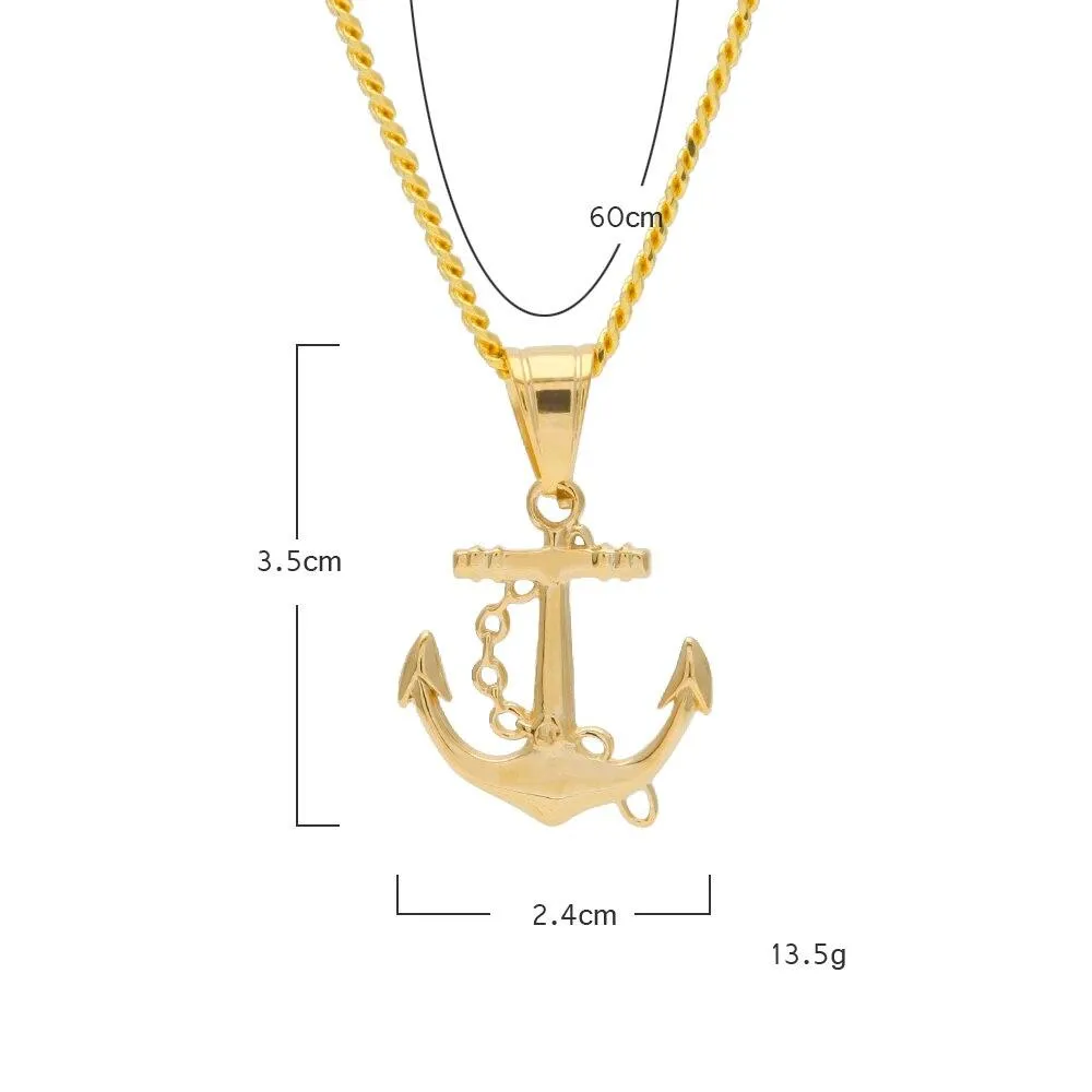 Golden Nautical Anchor and Chain Pendant Necklace