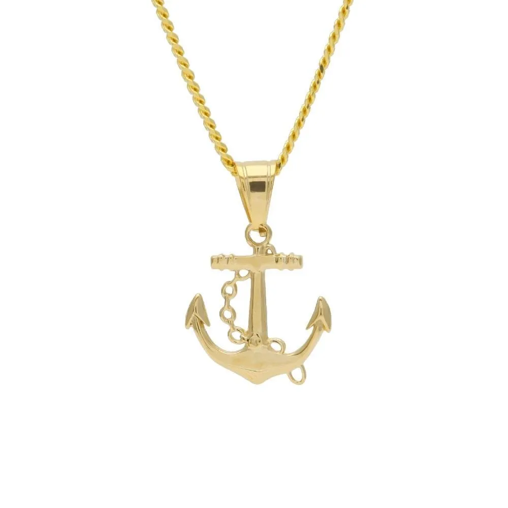 Golden Nautical Anchor and Chain Pendant Necklace