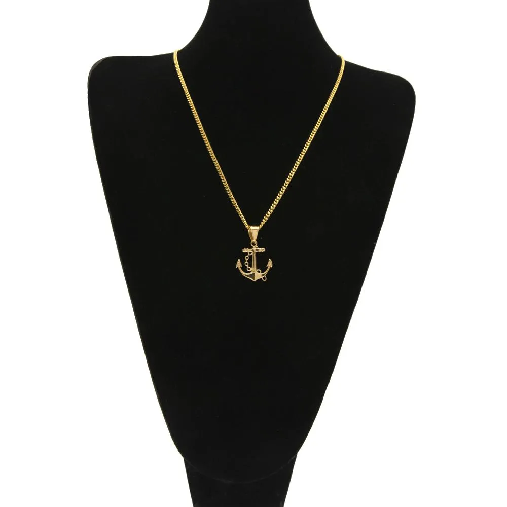 Golden Nautical Anchor and Chain Pendant Necklace