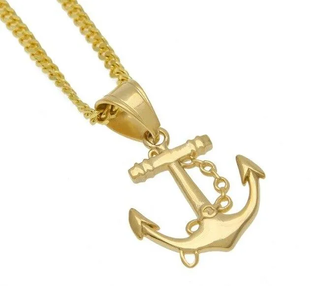 Golden Nautical Anchor and Chain Pendant Necklace