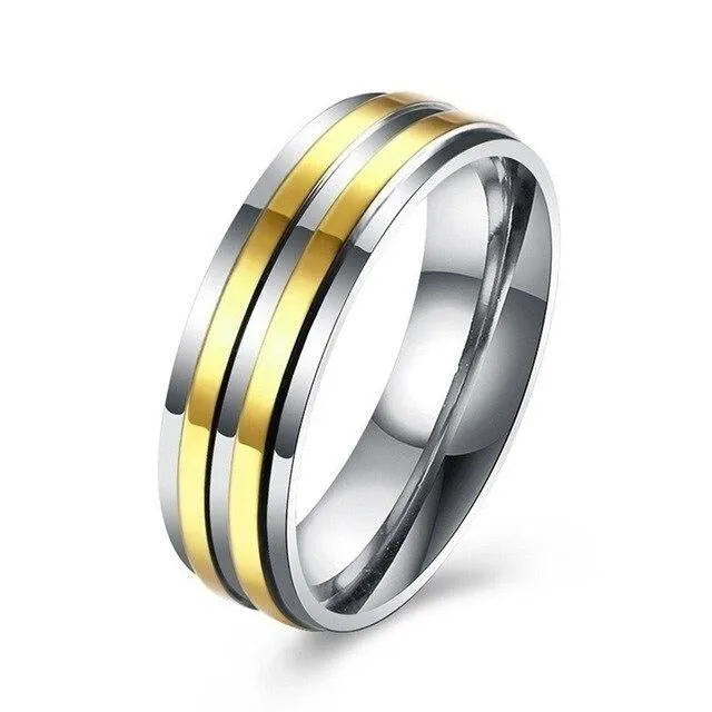 Gold/Silver and Cubic Zirconia Stainless Steel Wedding Ring Set