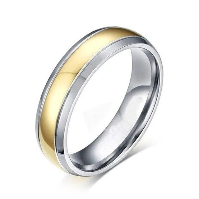 Gold/Silver Cubic Zirconia Stainless Steel Wedding Ring Set