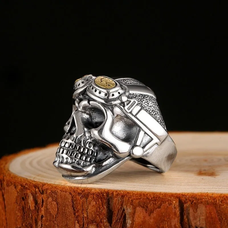 Gothic Skull Aviator Glasses 925 Sterling Silver Vintage Punk Biker Ring