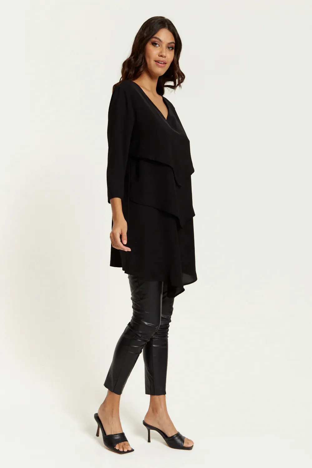 Hoxton Gal 3/4 Sleeves V Neck Oversized Layered Tunic