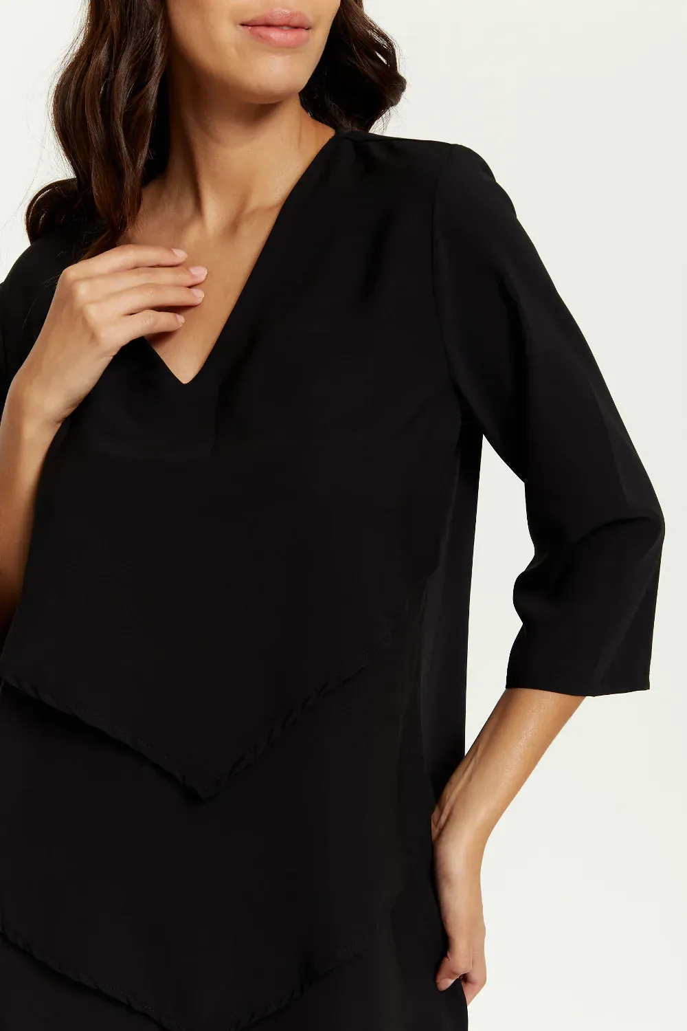 Hoxton Gal 3/4 Sleeves V Neck Oversized Layered Tunic