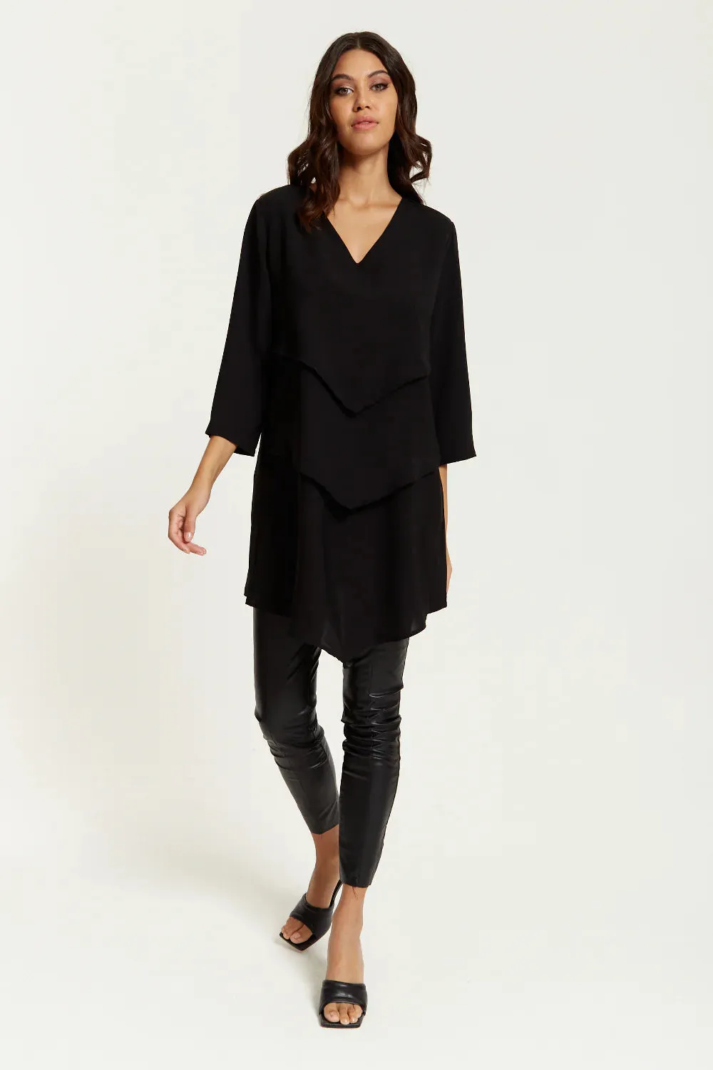 Hoxton Gal 3/4 Sleeves V Neck Oversized Layered Tunic