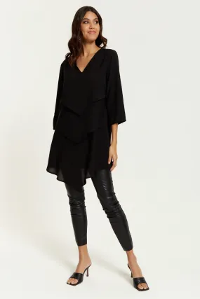 Hoxton Gal 3/4 Sleeves V Neck Oversized Layered Tunic