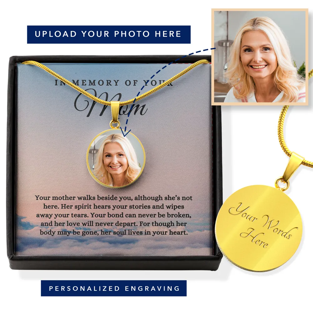 In Memory of your Mom Remembrance Memorial Custom Round Pendant Photo Necklace