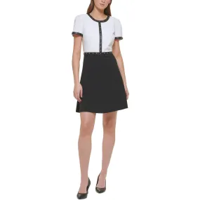 Karl Lagerfeld Paris Womens Faux Leather Trim Studded Mini Dress