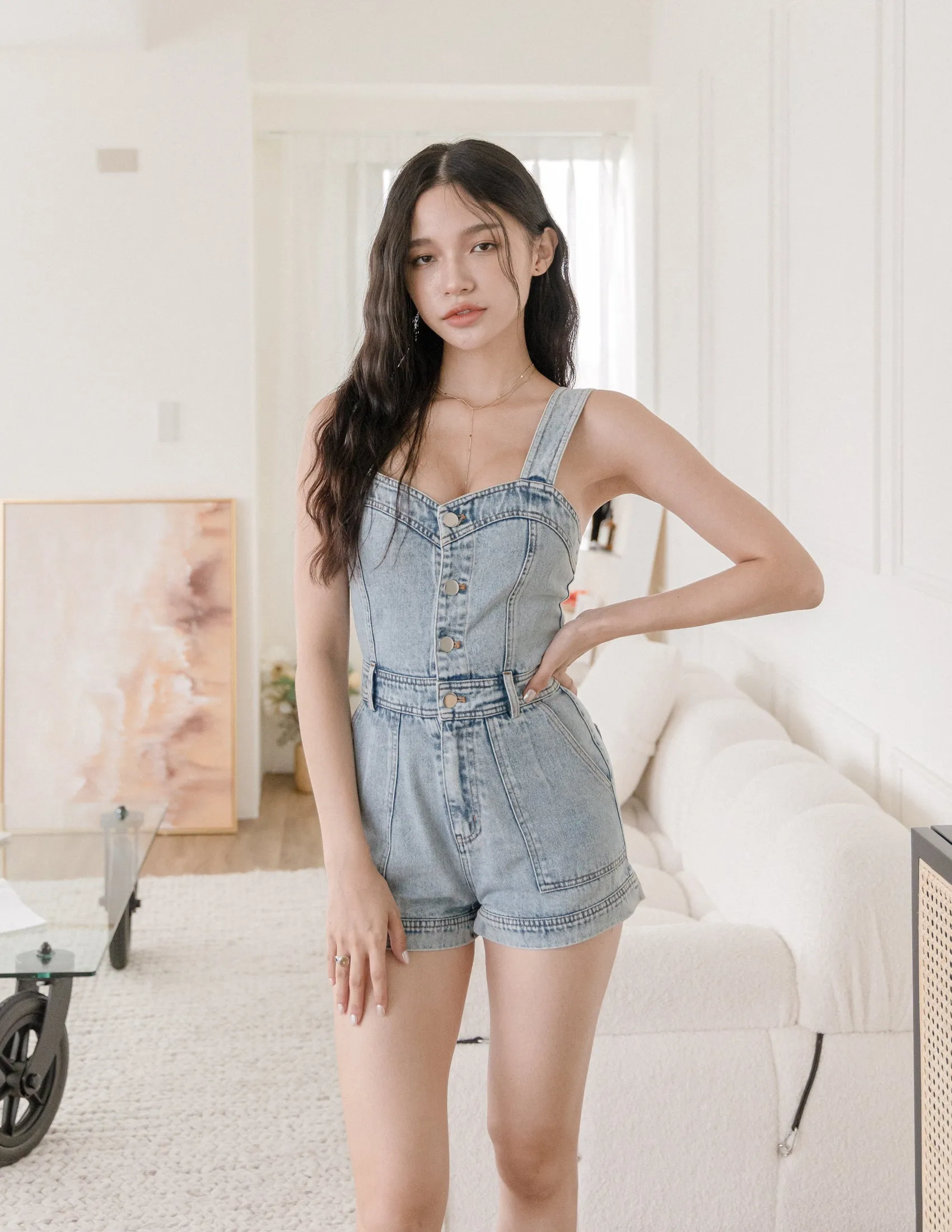 Lana Denim Romper in Light Wash