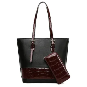 Large Capacity Crocodile Patchwork PU Leather Purse, Tote Bag, Shoulder Bag and Handbag Set