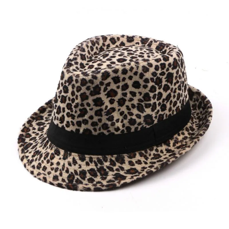 Leopard Printed Fedora Trilby Hat with Black Belt Hatband