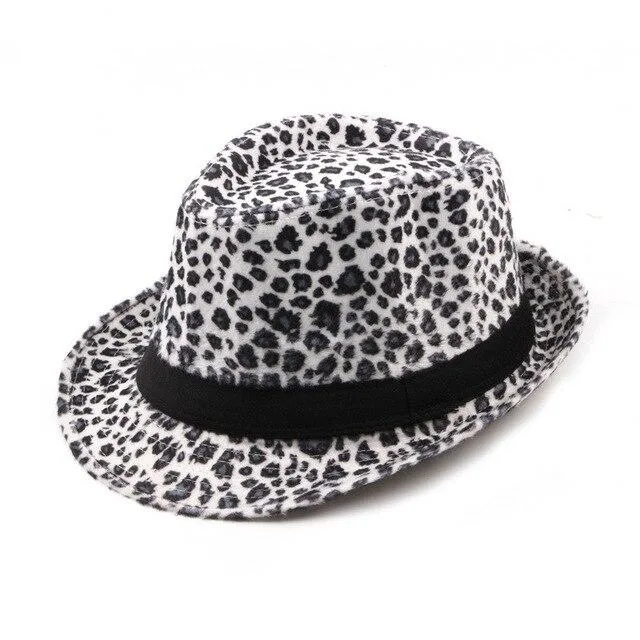 Leopard Printed Fedora Trilby Hat with Black Belt Hatband