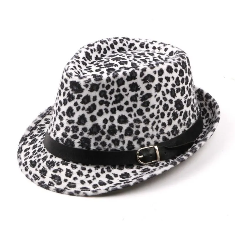 Leopard Printed Fedora Trilby Hat with Black Belt Hatband