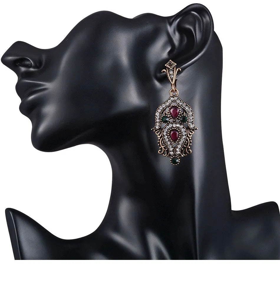 Luxury Indian and Turkish Crystal Flower Necklace & Earrings Vintage Jewelry Set