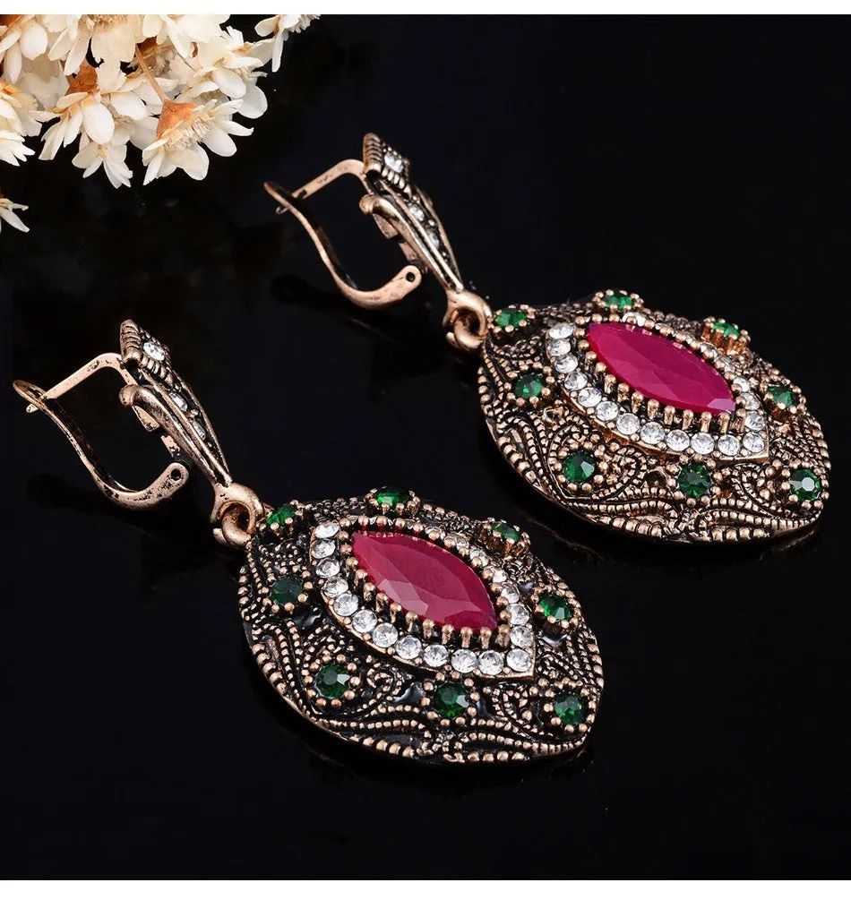 Luxury Indian and Turkish Crystal Flower Necklace & Earrings Vintage Jewelry Set