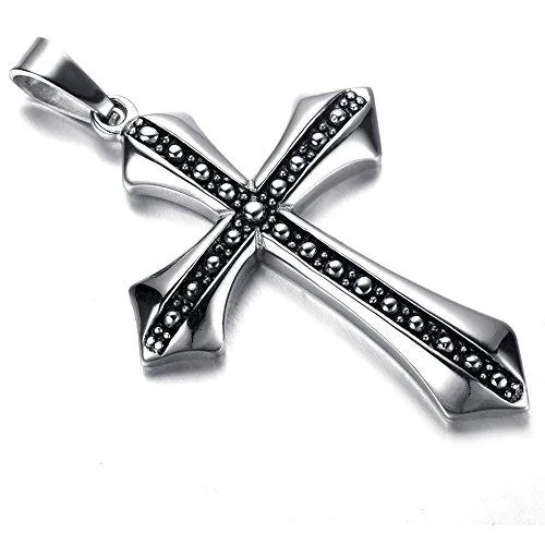 Men Gothic Biker Stainless Steel Cross Pendant Necklace