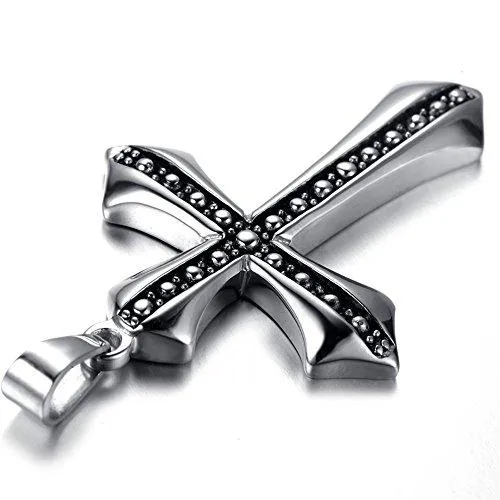 Men Gothic Biker Stainless Steel Cross Pendant Necklace