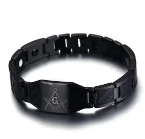 Men's Black Magnetic Stainless Steel Masonic Bracelet Carbon Fiber