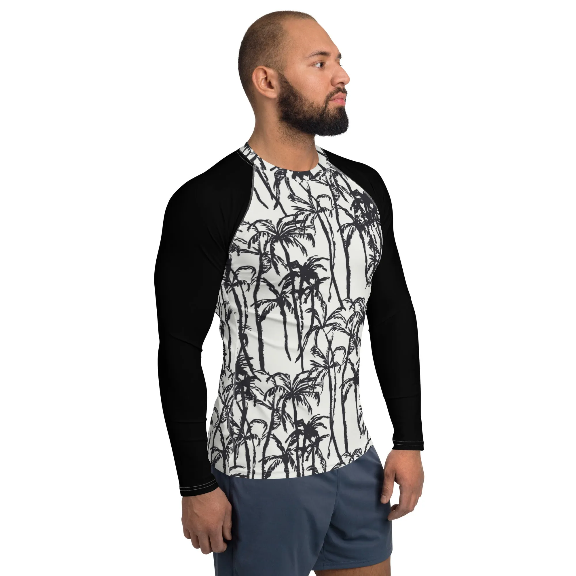 Men's Black White Patterned Rash Guard