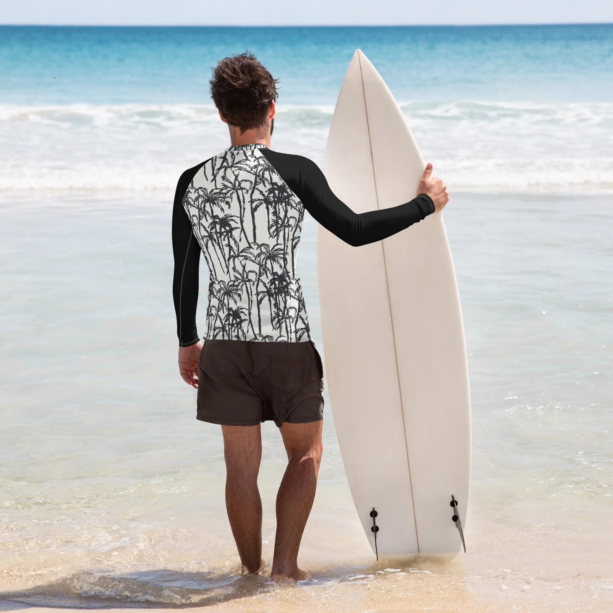 Men's Black White Patterned Rash Guard