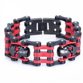 Men’s Stainless Steel Black/Red Motorcycle Chain Skull Biker Bracelet