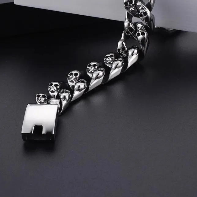 Men’s Stainless Steel Double Skull Bracelet