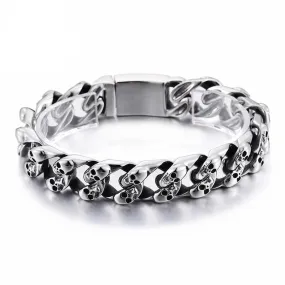 Men’s Stainless Steel Double Skull Bracelet