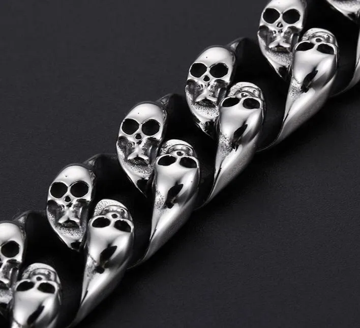 Men’s Stainless Steel Double Skull Bracelet