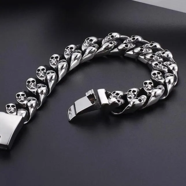 Men’s Stainless Steel Double Skull Bracelet