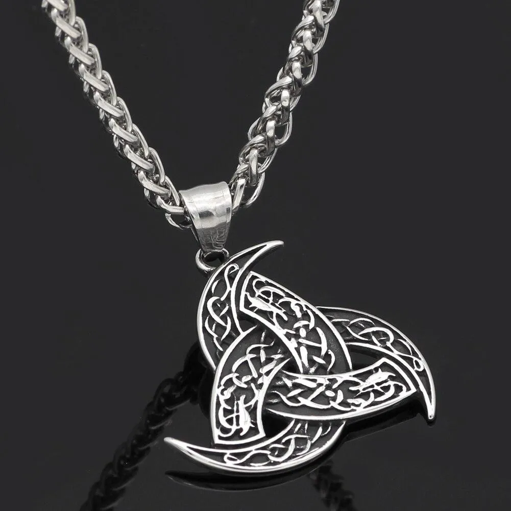 Men's Stainless Steel Nordic Viking Odin's Horn Valknut Pendant Necklace