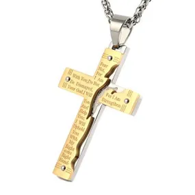 Men's Stainless Steel Pendant Necklace Cross Bible Lords Prayer