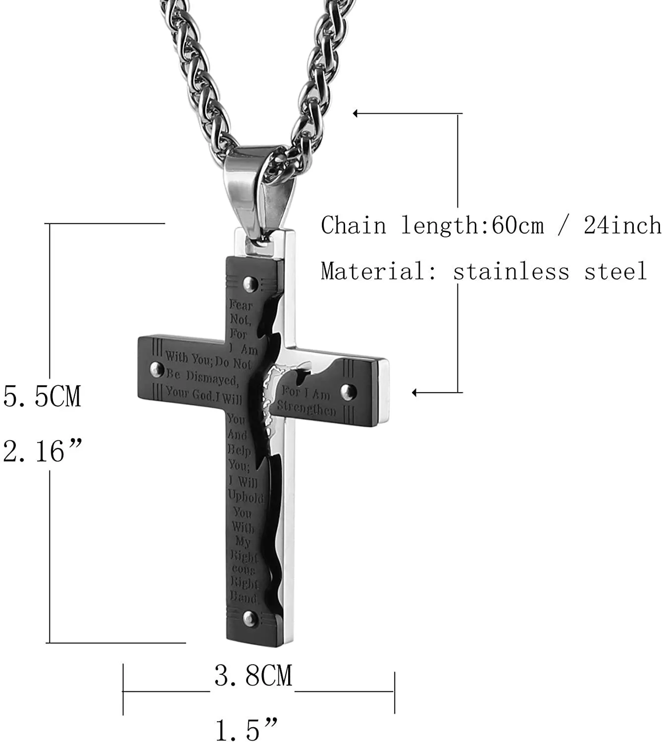 Men's Stainless Steel Pendant Necklace Cross Bible Lords Prayer