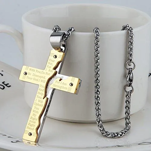 Men's Stainless Steel Pendant Necklace Cross Bible Lords Prayer