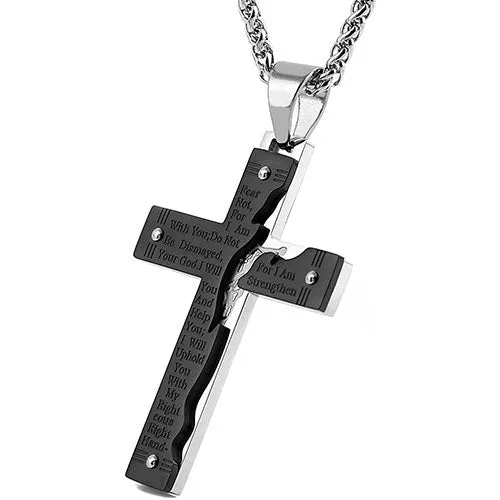 Men's Stainless Steel Pendant Necklace Cross Bible Lords Prayer