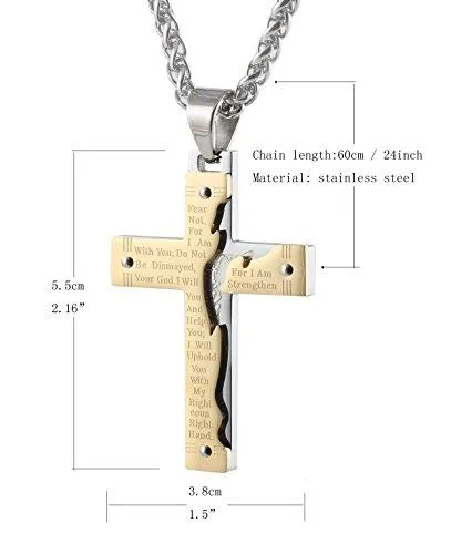 Men's Stainless Steel Pendant Necklace Cross Bible Lords Prayer