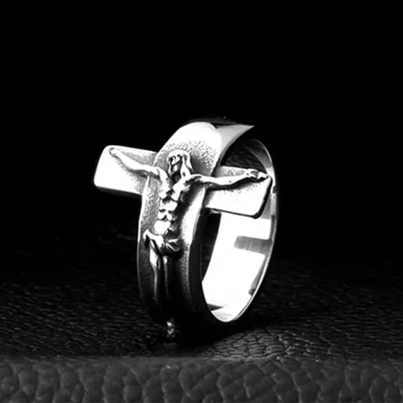 Men's Titanium Christian Jesus Cross INRI Ring