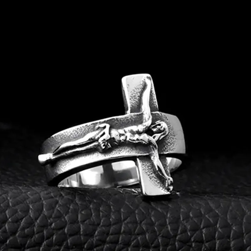 Men's Titanium Christian Jesus Cross INRI Ring